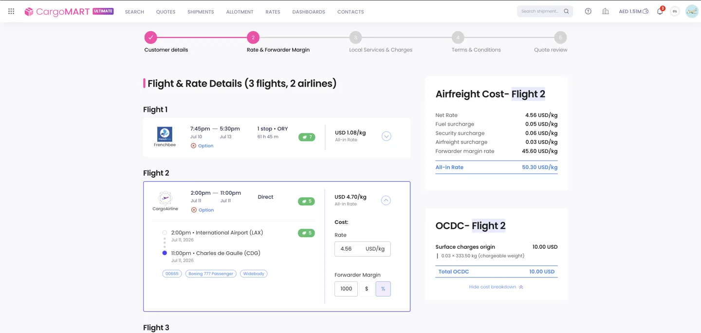 Airline OCDC charges in quotation