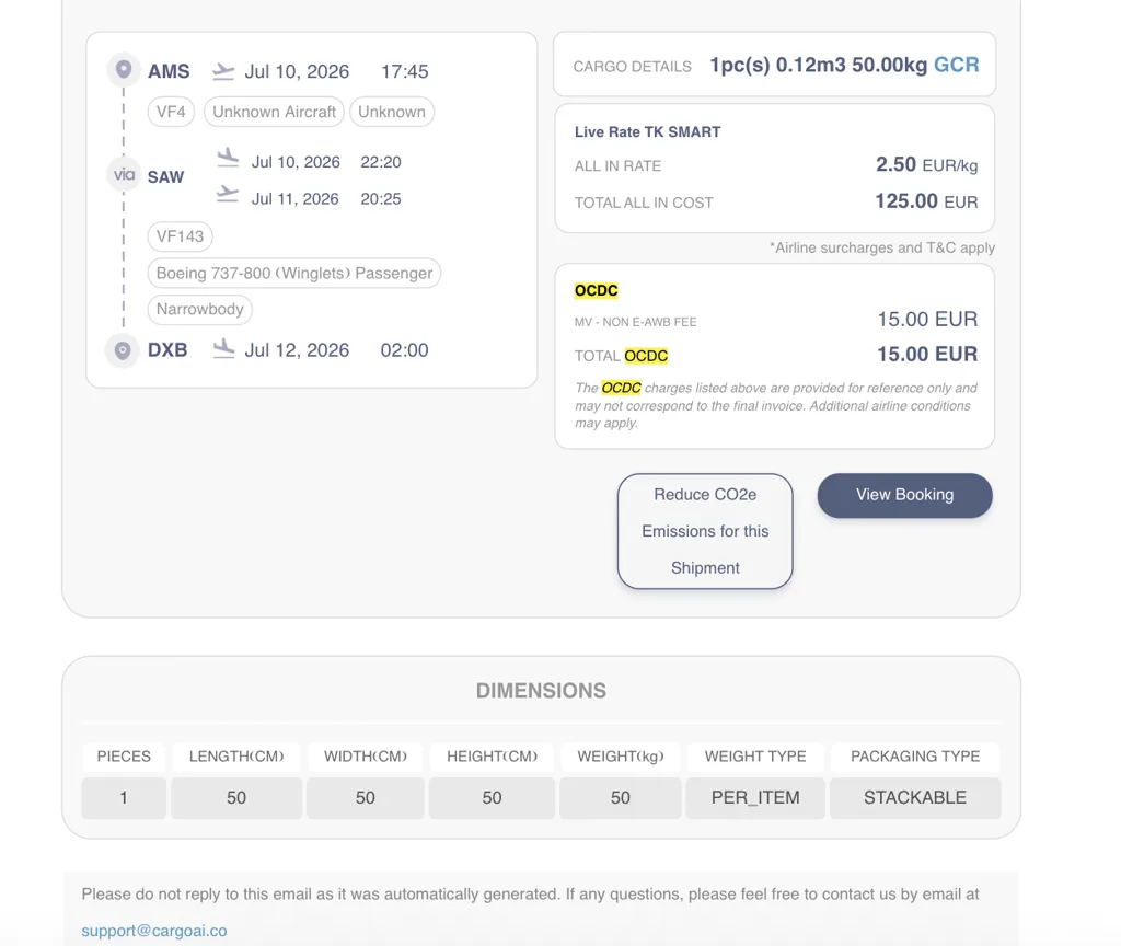 Expanded OCDC charges on shipment details